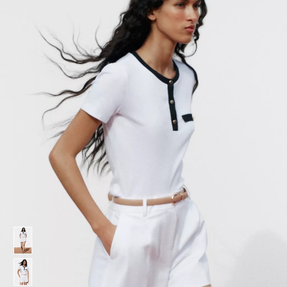 Women’s Zara White Short Sleeve shirt with Black Trim size medium